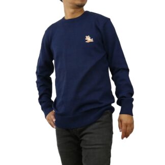 メゾンキツネ MAISON KITSUNE メンズ-セーター,ニット ブランドKM00501 KT1036 H481NAVY MELANGE ネイビー系 apparel-01