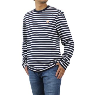 メゾンキツネ MAISON KITSUNE クルーネック ロングTシャツ メンズ FOX HEADLM00105 KJ0044 S480NAVY STRIPES ネイビー系 ホワイト系 apparel-01 win-02m
