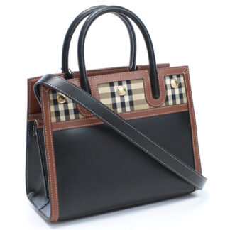 バーバリー BURBERRY  トートバッグ ブランド ハンド 通勤 通学8025266　A1189 ベビー タイトル ヴィンテージチェック BLACK ブラック　bag-01