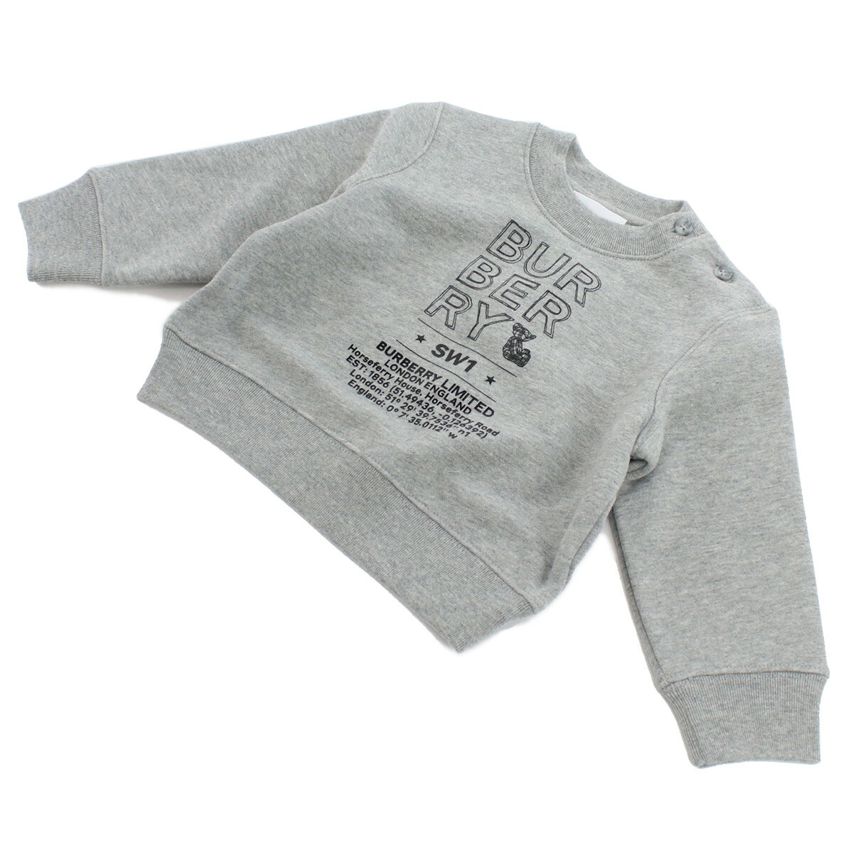 バーバリー BURBERRY ベビー-スウェット 出産祝い ギフト8053821 A1216GREY MELANGE グレー系 kb-01