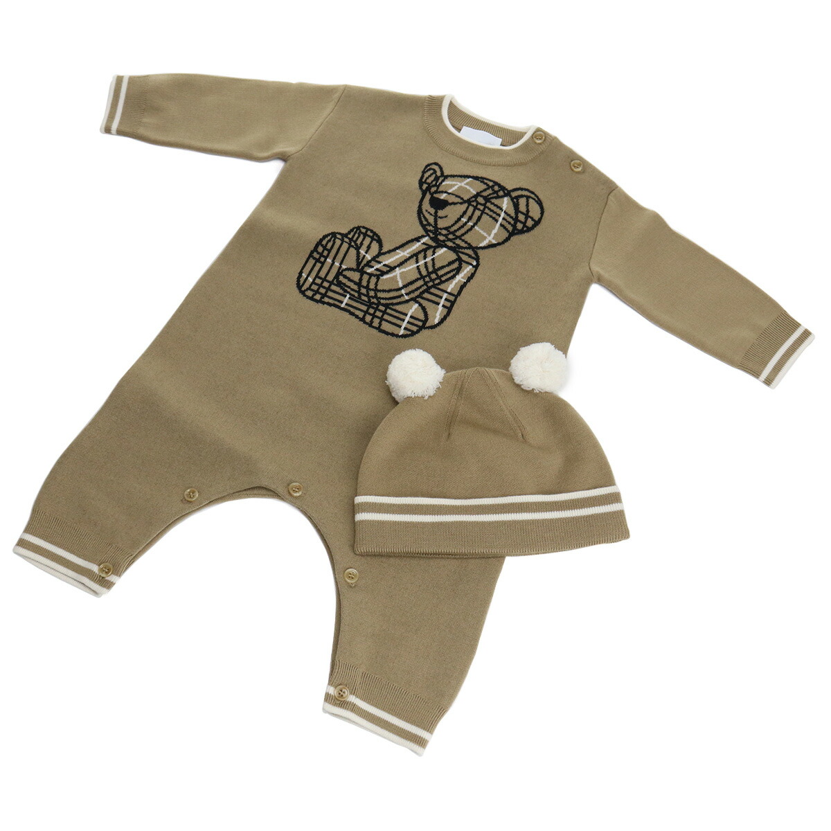 バーバリー BURBERRY ベビー-ロンパース ニット帽 セット8054231 A7026ARCHIVE BEIGE ベージュ系 kb-01