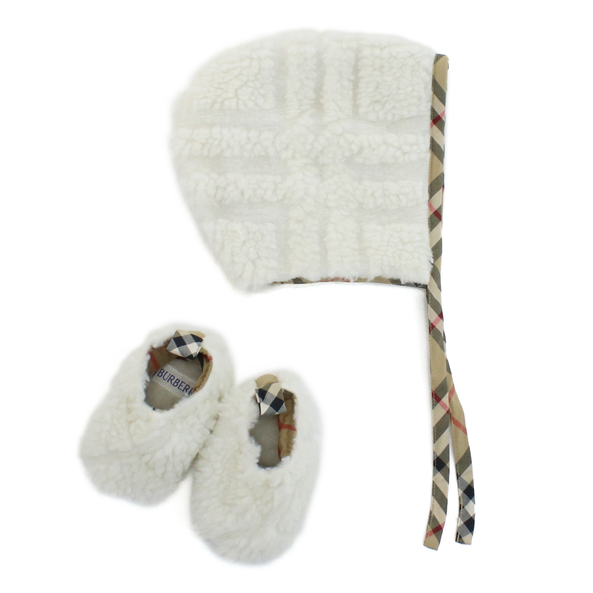 バーバリー BURBERRY ベビー 帽子 ブランド シューズ 2点セット8084136 B7462SALT IP CHECK ホワイト系 kb-01