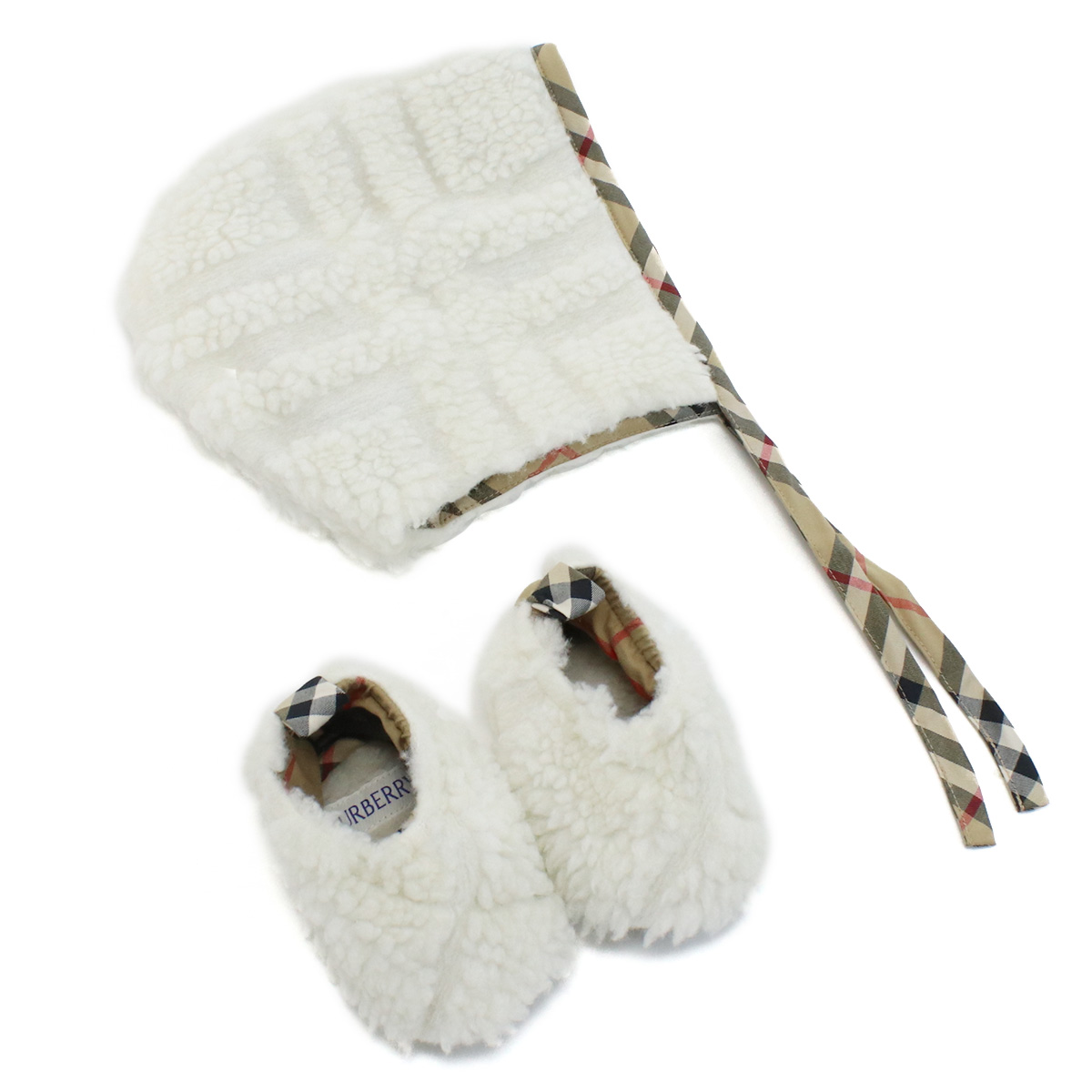 バーバリー BURBERRY ベビー 帽子 ブランド シューズ 2点セット8084136 B7462SALT IP CHECK ホワイト系 kb-01 - 画像 (3)