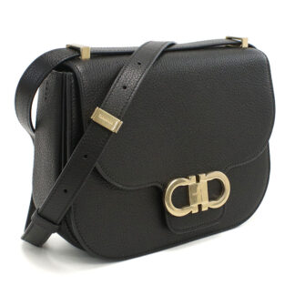 FERRAGAMO フェラガモ 斜め掛け ショルダーバッグ 21-9867 NERO DOUBLE GANCIO FLAP レディース ブラック