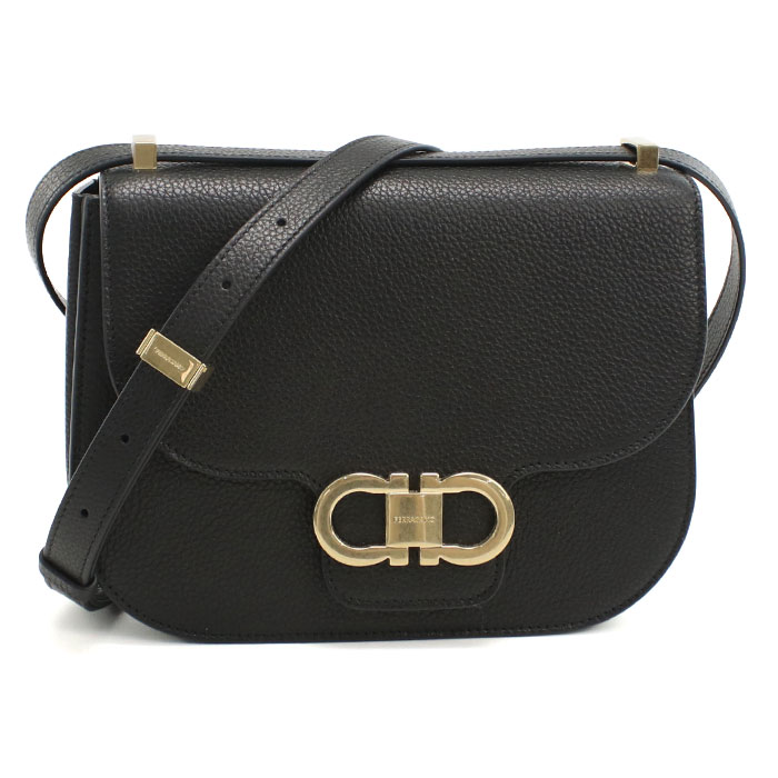 FERRAGAMO フェラガモ 斜め掛け ショルダーバッグ 21-9867 NERO DOUBLE GANCIO FLAP レディース ブラック - 画像 (2)