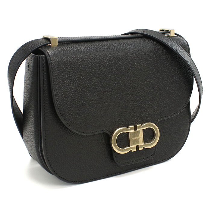 FERRAGAMO フェラガモ 斜め掛け ショルダーバッグ 21-9867 NERO DOUBLE GANCIO FLAP レディース ブラック - 画像 (4)