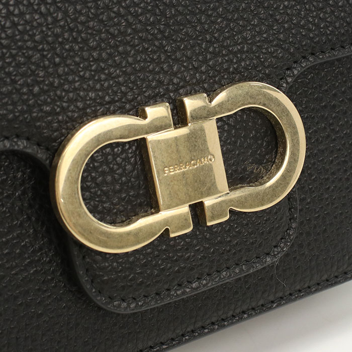 FERRAGAMO フェラガモ 斜め掛け ショルダーバッグ 21-9867 NERO DOUBLE GANCIO FLAP レディース ブラック - 画像 (5)