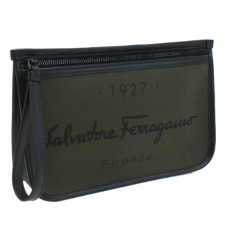 フェラガモ FERRAGAMO  クラッチバッグ ブランド24-0971 0760237　MUSCHINOグリーン系 seco-01