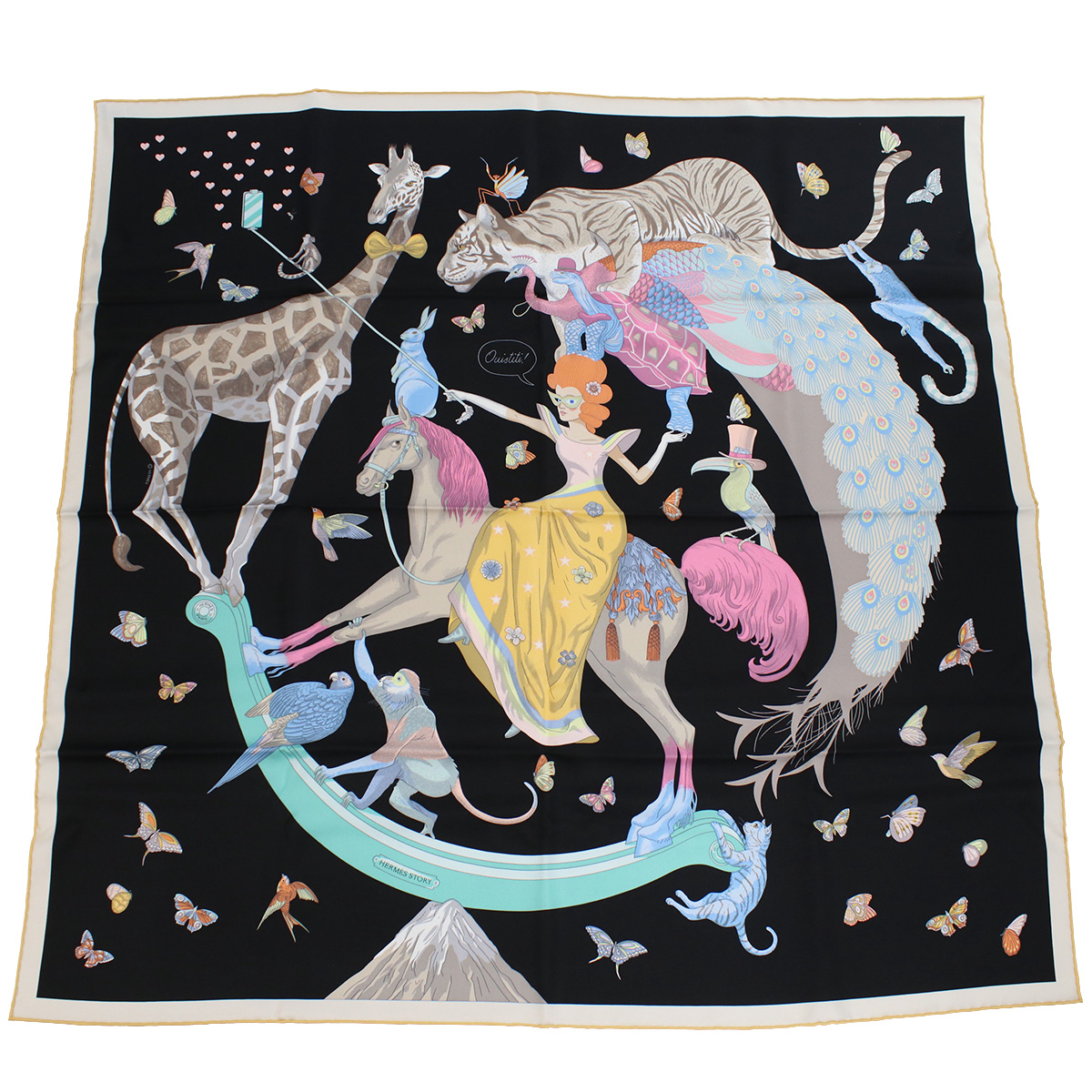 エルメス HERMES レディース-スカーフ ブランド カレCARRE TWILL 003875S 07 HERMES STORY NOIR-JAUNE-MUTICOブラック マルチカラー accessory-01 - 画像 (2)