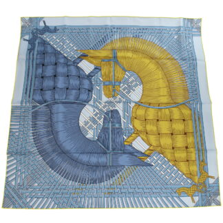 エルメス HERMES  レディース－スカーフ ブランド カレCARRE TWILL 003684S 16　MASAN & MASAN　AL-BLEU CIEL-MORDOREブルー系 マルチカラー　accessory-01