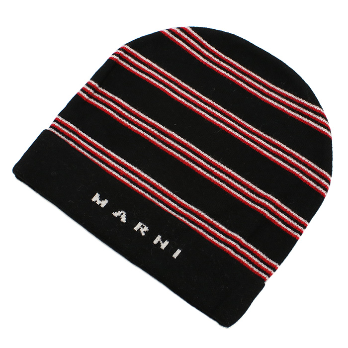 マルニ MARNI キッズ ボーダー ロゴ ニット帽M01238 M00SZ 0M900ブラック kb-01