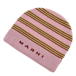マルニ MARNI  キッズ ボーダー ロゴ ニット帽M01238　M00SZ　0M345ピンク系 kb-01