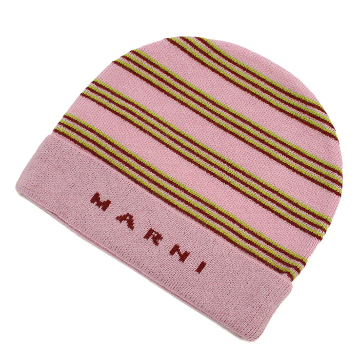 マルニ MARNI キッズ ボーダー ロゴ ニット帽M01238 M00SZ 0M345ピンク系 kb-01