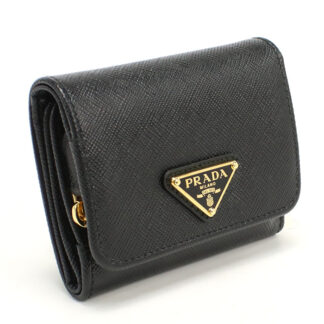 プラダ PRADA 三つ折り財布 小銭入付き トライアングルロゴ サフィアーノ1MH044 QHH F0002 NERO ブラック walle-01 mini-01