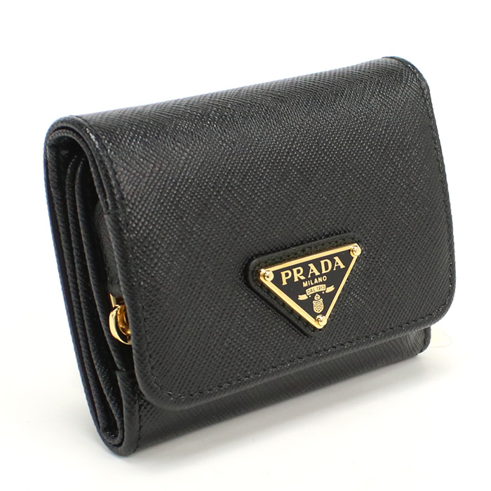 プラダ PRADA 三つ折り財布 小銭入付き トライアングルロゴ サフィアーノ1MH044 QHH F0002 NERO ブラック walle-01 mini-01